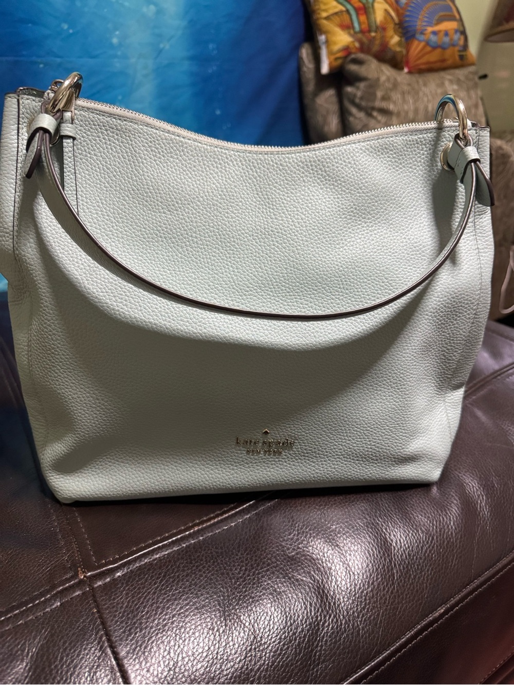 kate spade mint green pebbled leather tote with gold logo - Picture 6 of 6